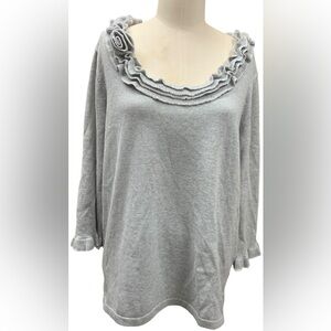 Quacker Factory Gray Decorated W/ Flower Neckline Sweater Medium